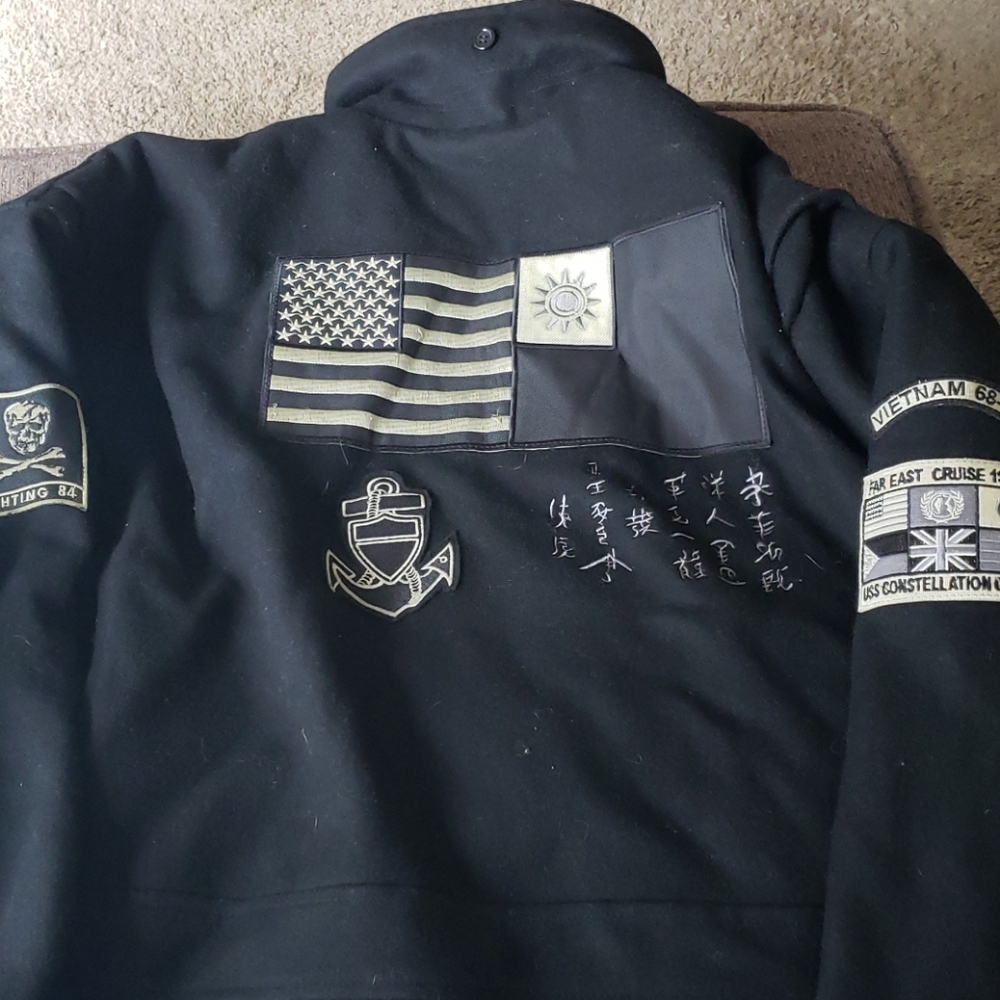 SCHOTT JACKET. PATCHED NYC U.S.S. FORRESTAL